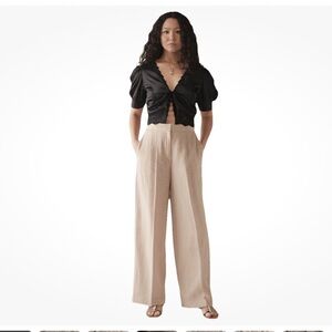 Vintage Carole Little St Tropez west Cream Beige  Pants Silk Linen Wide Leg XS
